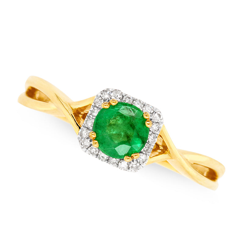 9Ct Yellow Gold Emerald And Diamond Cluster Ring