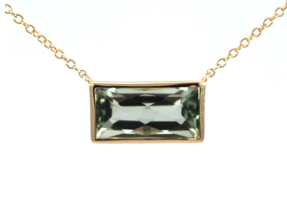 9Ct Yellow Gold Green Amethyst Pendant And 9Ct Chain