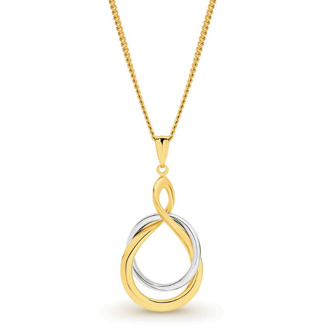 9Ct White and Yellow Gold Silver Bonded Twist Pendant