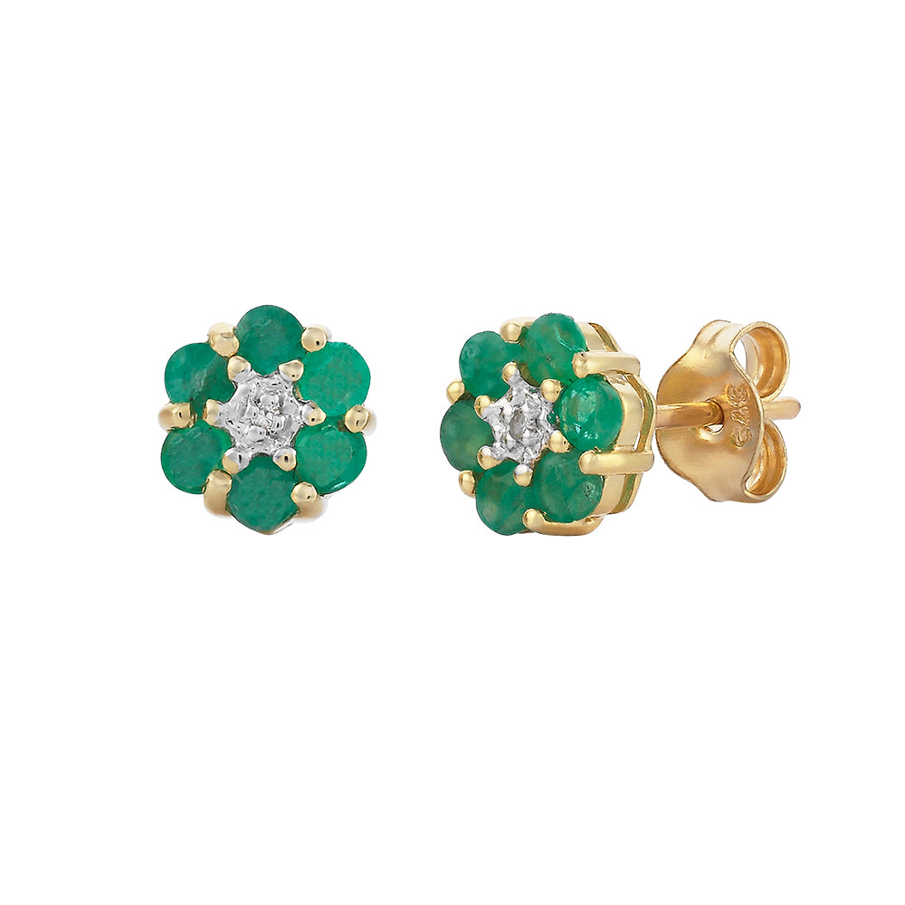 9Ct Yellow Gold Emerald And Diamond Earrings