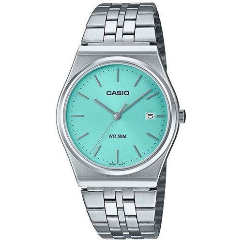 Mens analogue quartz stainless steel silver teal 50m watches-him-dress (w-002-01) watch