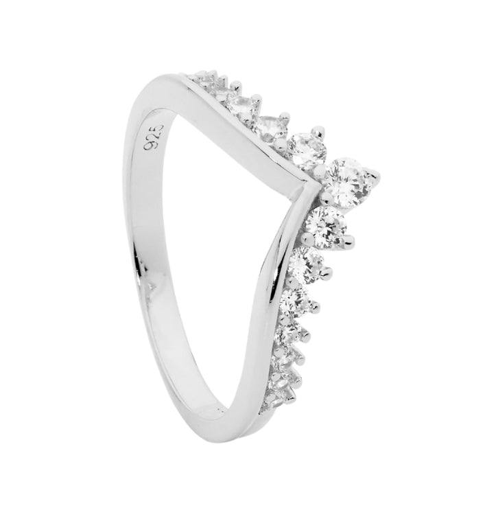 Sterling Silver V Shaped Cubic Zirconia Ring