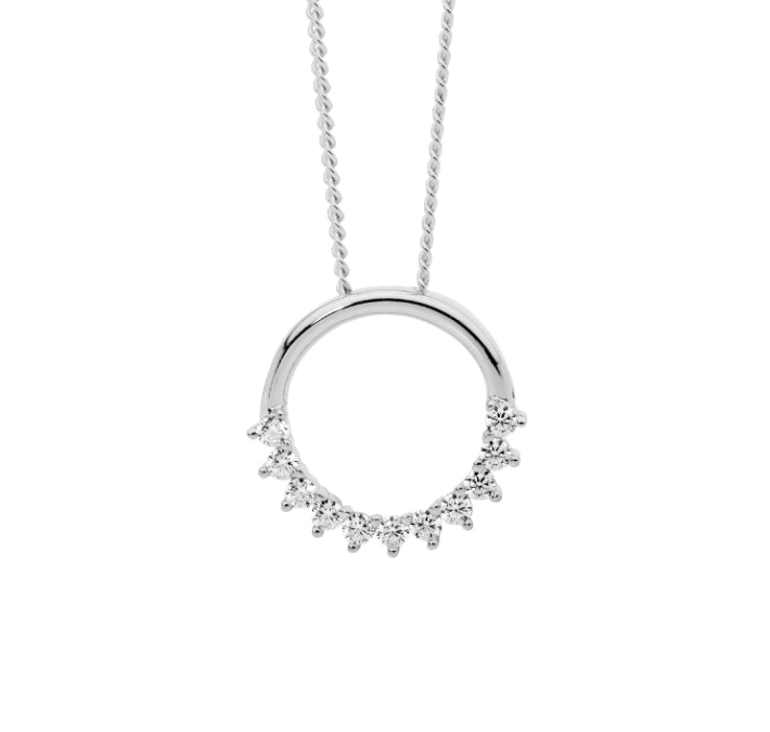 Sterling silver cubic zirconia circle pendant