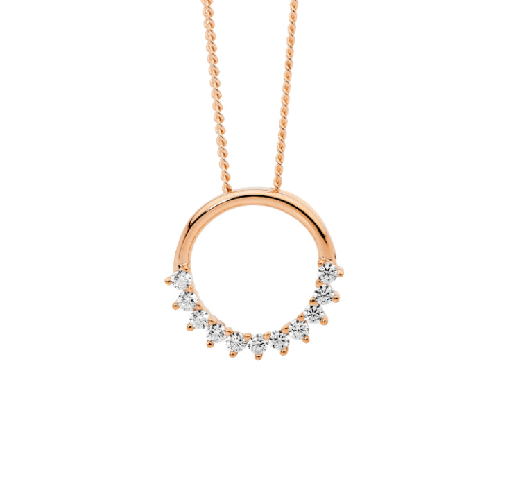 Sterling Silver Rose Gold Plated Cz Pendant