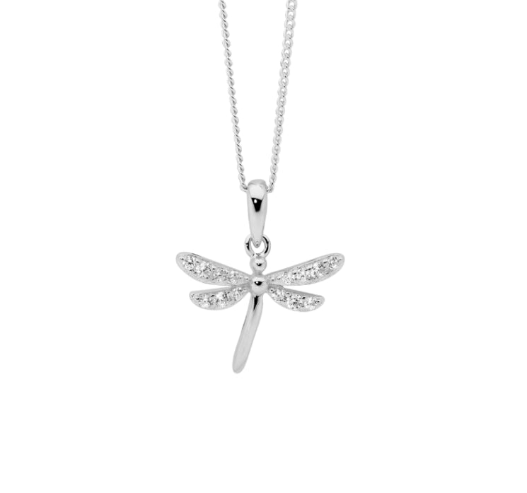 Sterling Silver Cubic Zirconia Dragon Fly Pendant