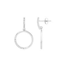 Sterling Silver Open Circle Drop Earrings Set With Cz