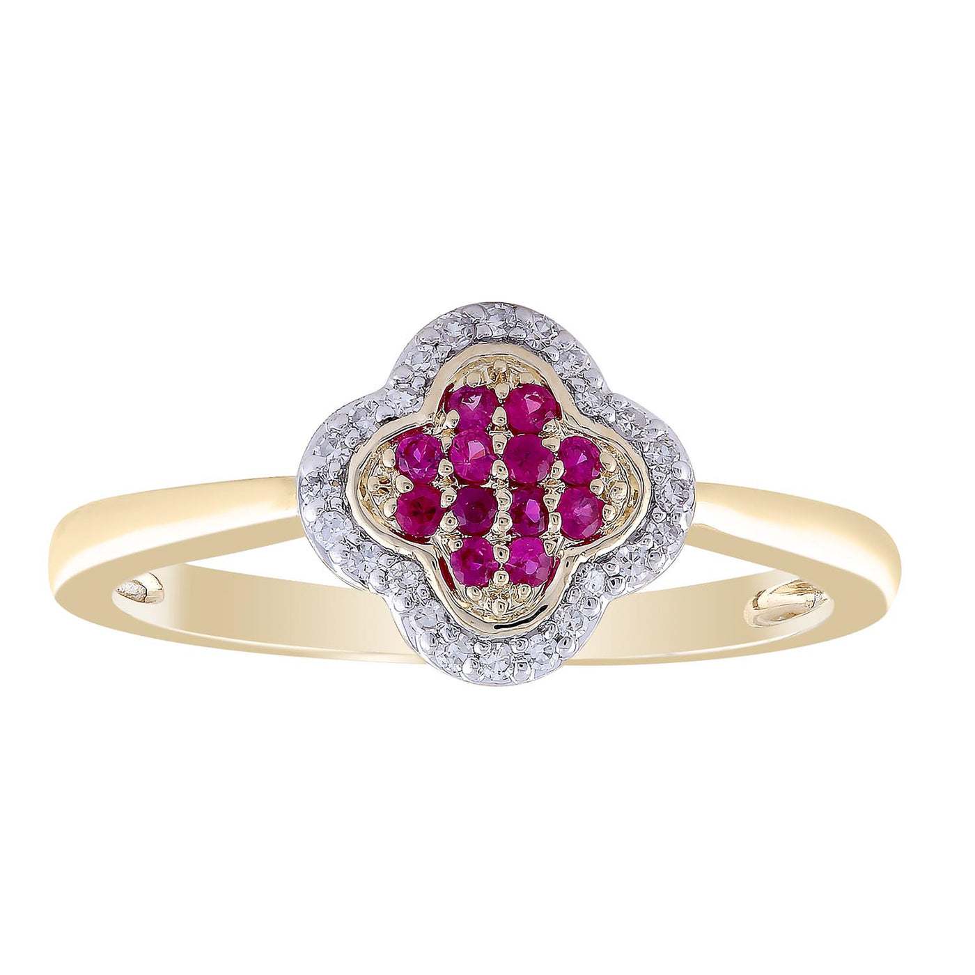 9ct Yellow gold ruby and diamond ring
