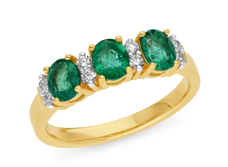 9Ct Yellow Gold Emerald And Diamond Ring