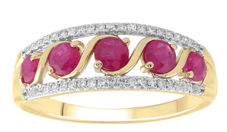 9Ct Yellow Gold Ruby And Diamond Ring