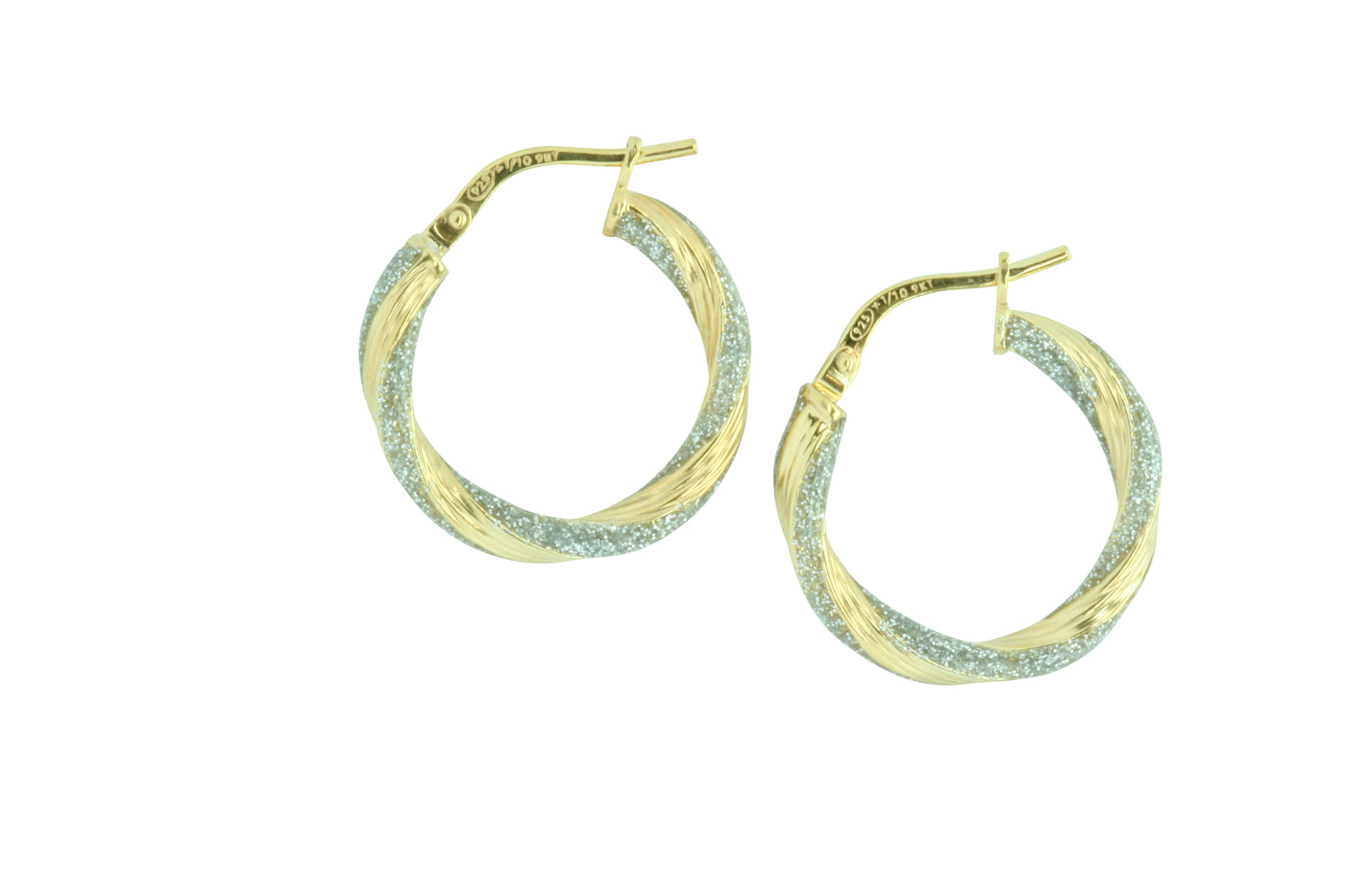 9ct Yellow Gold & Silver Sparkle Twist Earrings