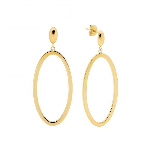 Gold Plated Stainless Steel Open Oval Drop Earrings