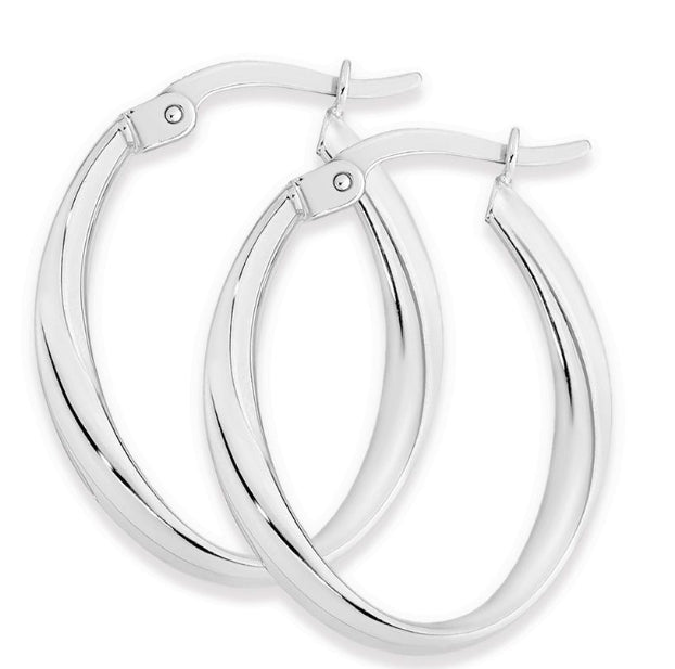 9Ct White Gold Silver Bonded Twist Hoop Earrings