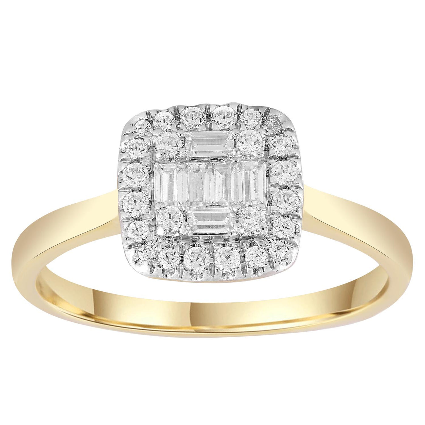 9Ct Yellow Gold Baguette Diamond Cluster Ring