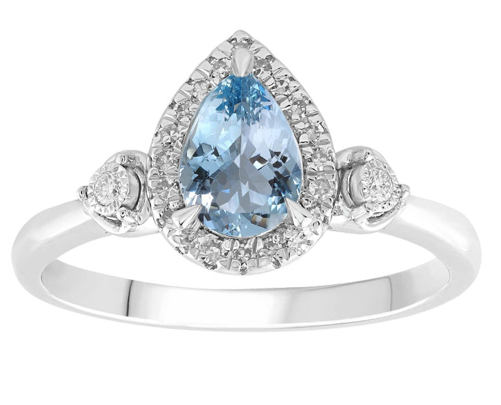 9ct White Gold Aquamarine And Diamond Ring