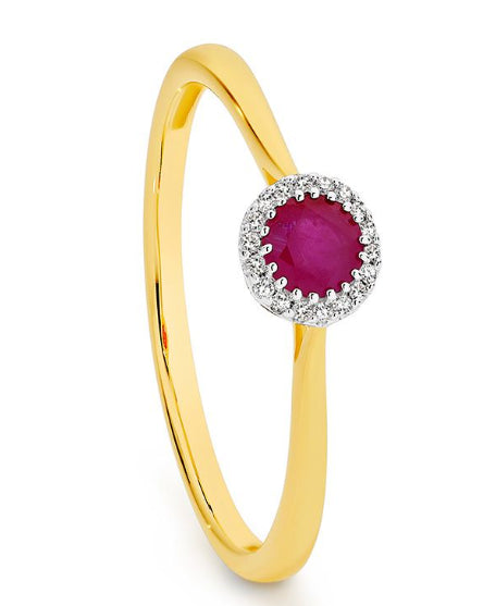 9ct Yellow Gold Ruby And Diamond Ring