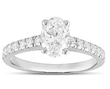 9ct White Gold Solitare Oval Lab Grown Diamond With Shoulder Diamonds