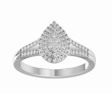 9ct White Gold Pear Shaped Cluster With Shoulder Diamonds