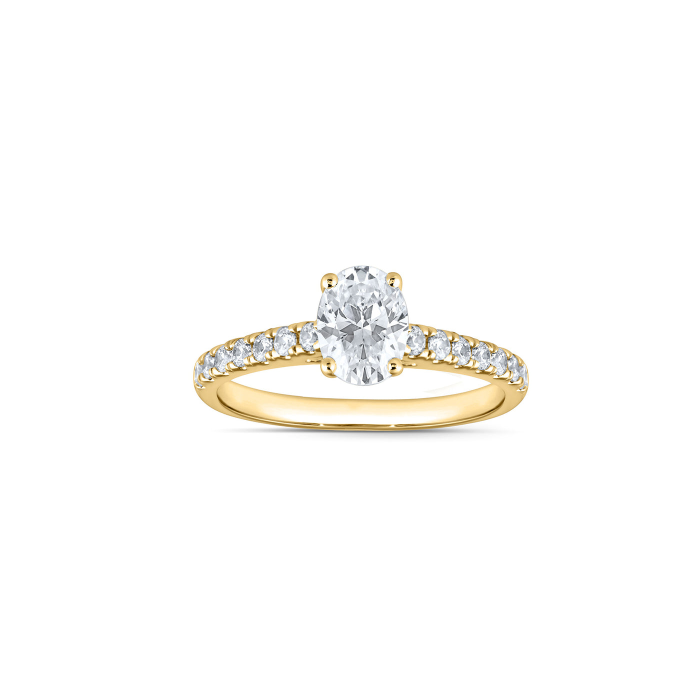 18ct Yellow Gold Oval Solitaire Diamond With Shoulder Diamonds