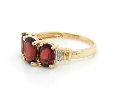 9Ct Yellow Gold Garnet And Diamond Ring