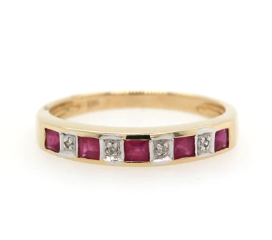 9Ct Yellow Gold Ruby And Diamond Ring