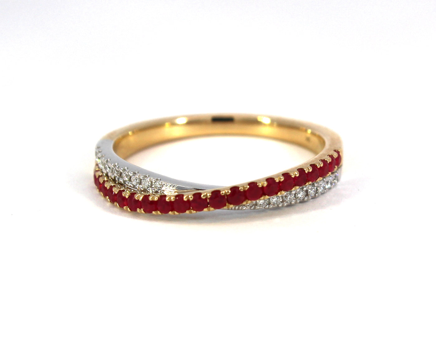 9Ct Ruby And Diamond Cross Over Ring