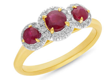 9Ct Yellow Gold Ruby And Diamond Ring