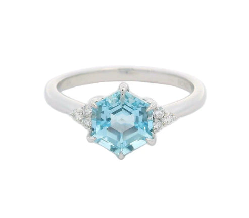 9Ct White Gold Aquamarine And Diamond Ring