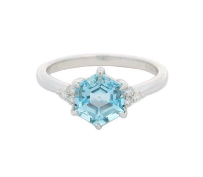 9Ct White Gold Aquamarine And Diamond Ring