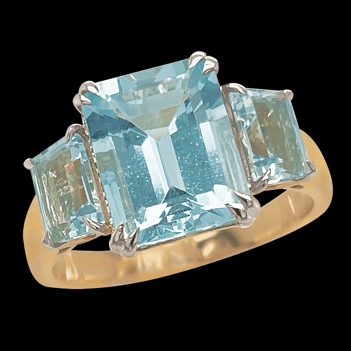 9ct Yellow Gold Aquamarine Triology Ring