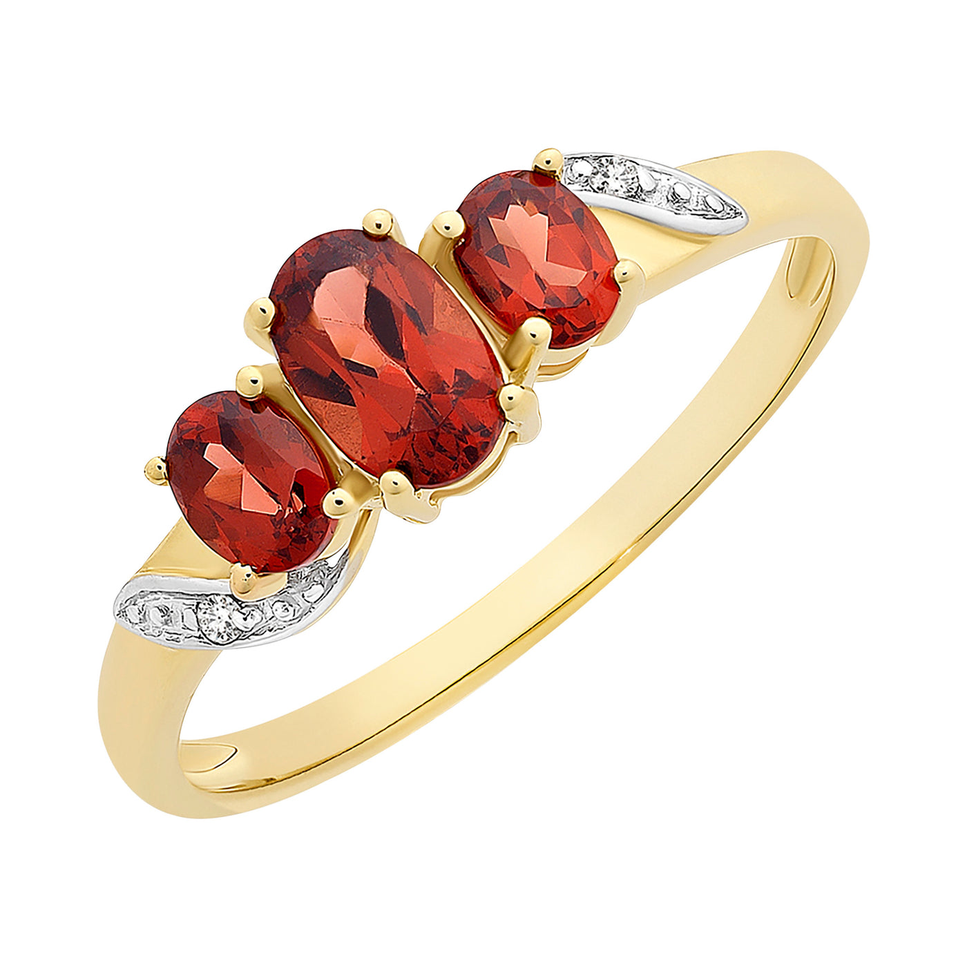 9ct Yellow Gold Garnet And Diamond Ring