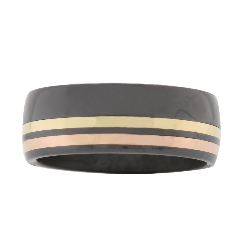 Black Zirconium With 9Ct Rose And Yellow Gold Riing