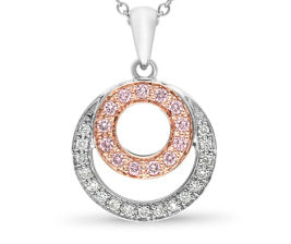 9Ct Rose And White Gold Circle Pendant Set With White And Pink Diamonds