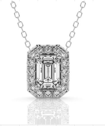 9ct White Gold Lab Grown Emerald And Round Diamond Pendant