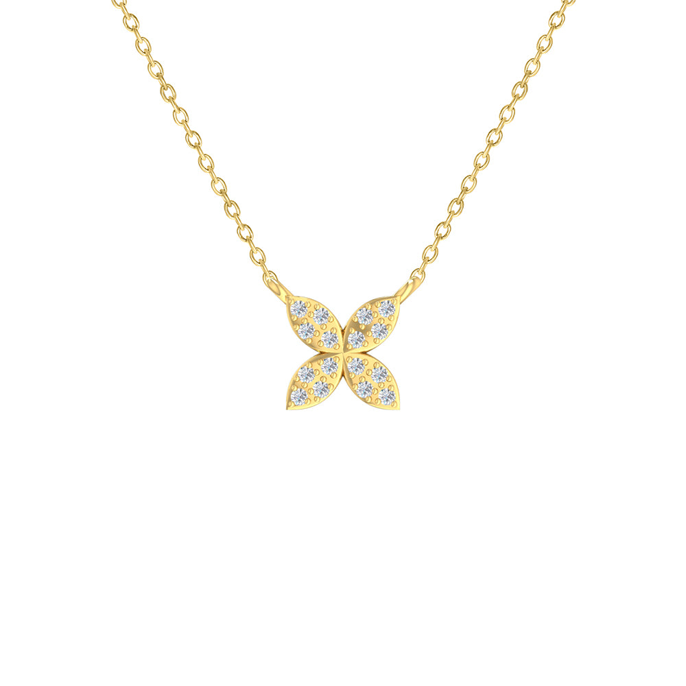 9ct Yellow Gold Clover Shaped Diamond Necklace