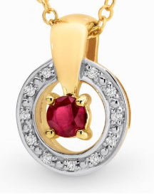 9Ct Gold Ruby And Diamond Pendant