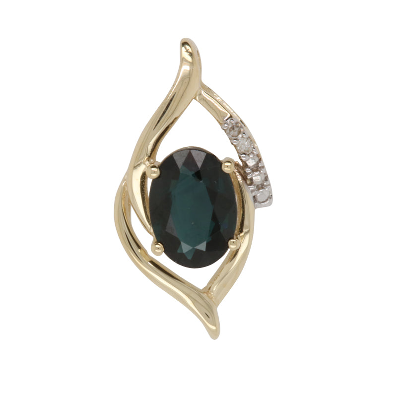 9ct Yellow Gold Sapphire & Diamond Pendant