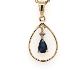 9Ct Yellow Gold Sapphire And Diamond Pendant