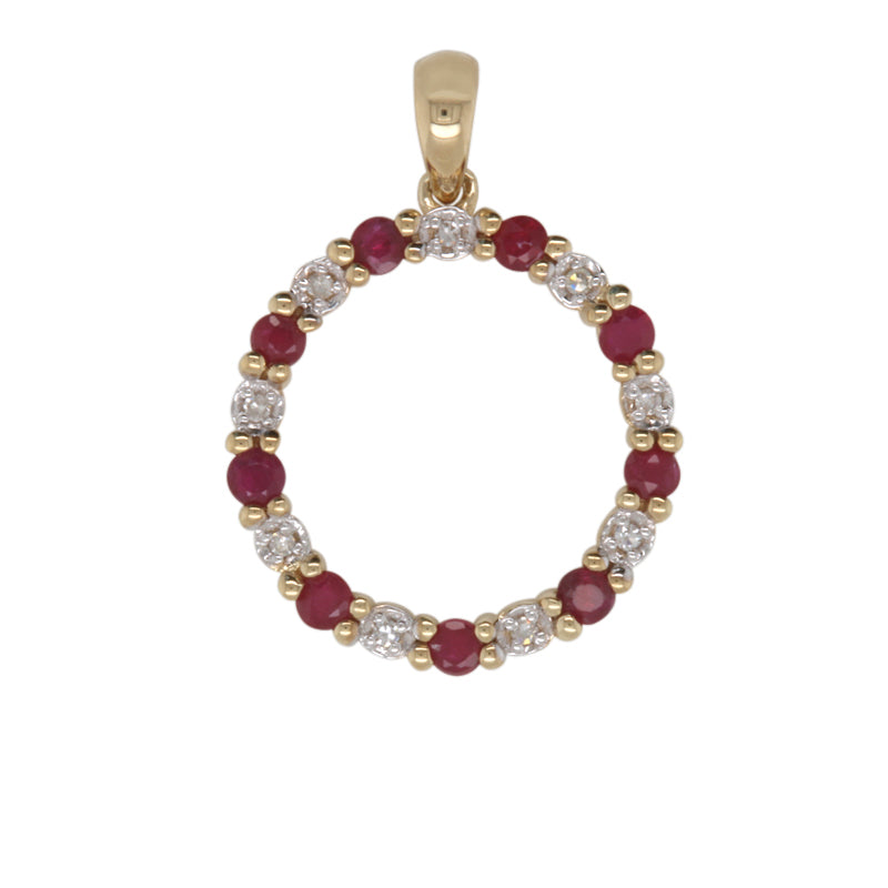 9Ct Ruby And Diamond Circle Pendant