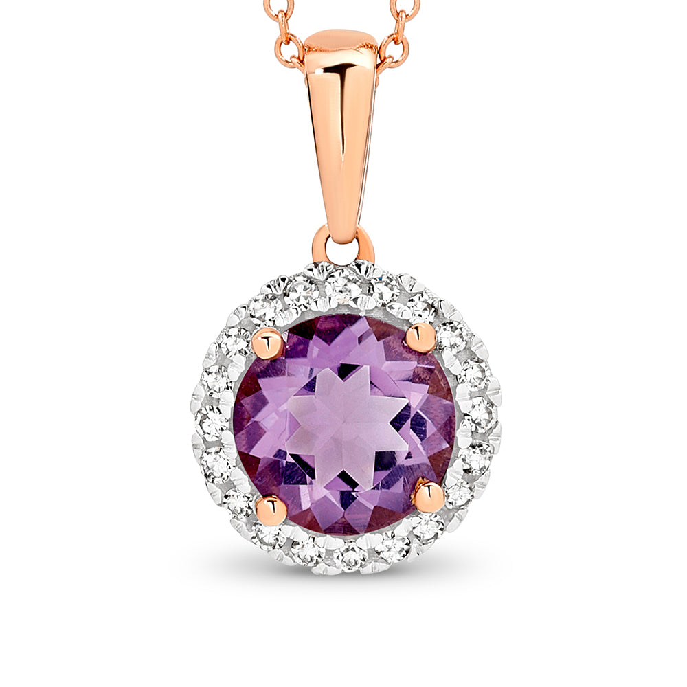 9Ct Rose Gold Pink Amethyst And Diamond Pendant