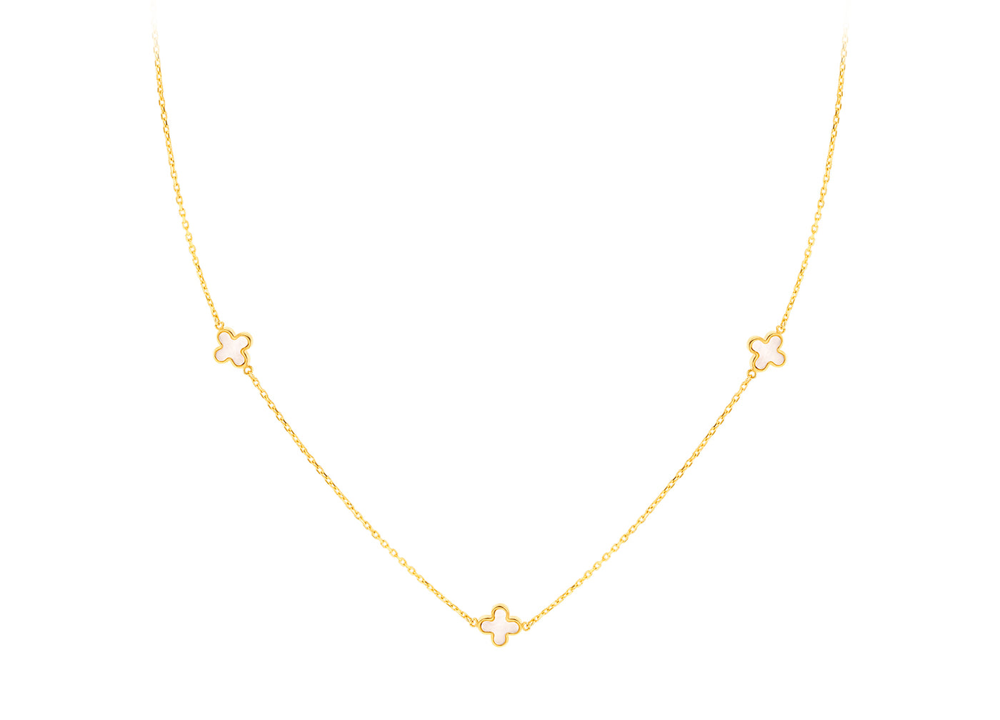 9Ct Yellow Gold Chain With Three Mother Of Pearl Petal Shapes