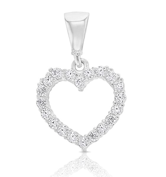 Ladies 9ct White Gold Heart Set With Cz Pendant