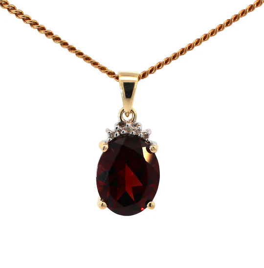 9ct Yellow Gold Garnet And Diamond Pendant