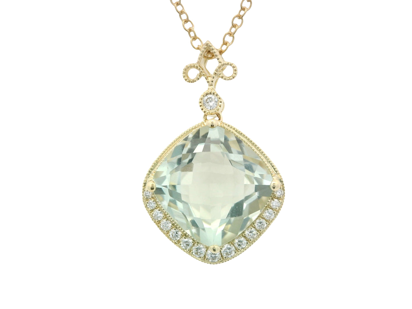 Green Amethyst and Diamond Pendant.