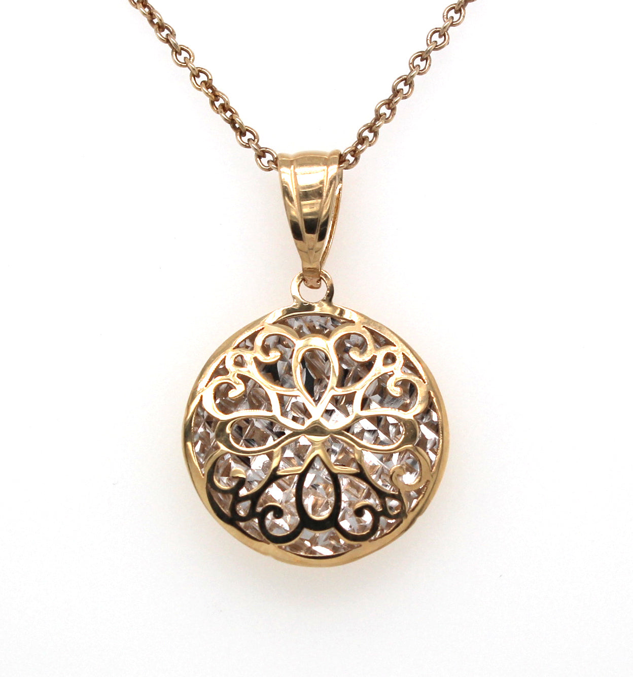 9Ct Gold Two Tone Filigree Pendant