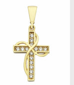 9ct Yellow Gold And Cubic Zirconia Entwined Cross Pendant