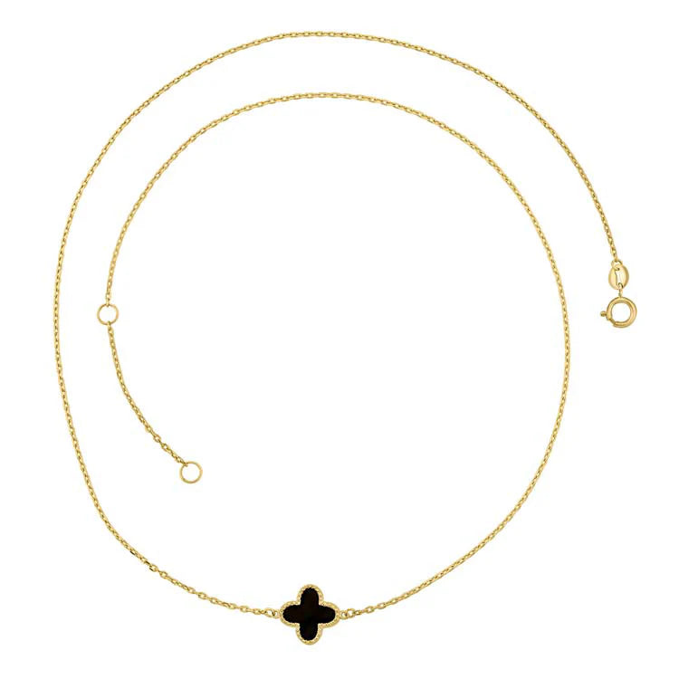 9ct Yellow Gold Chain With Black Onyx Clover Pendant
