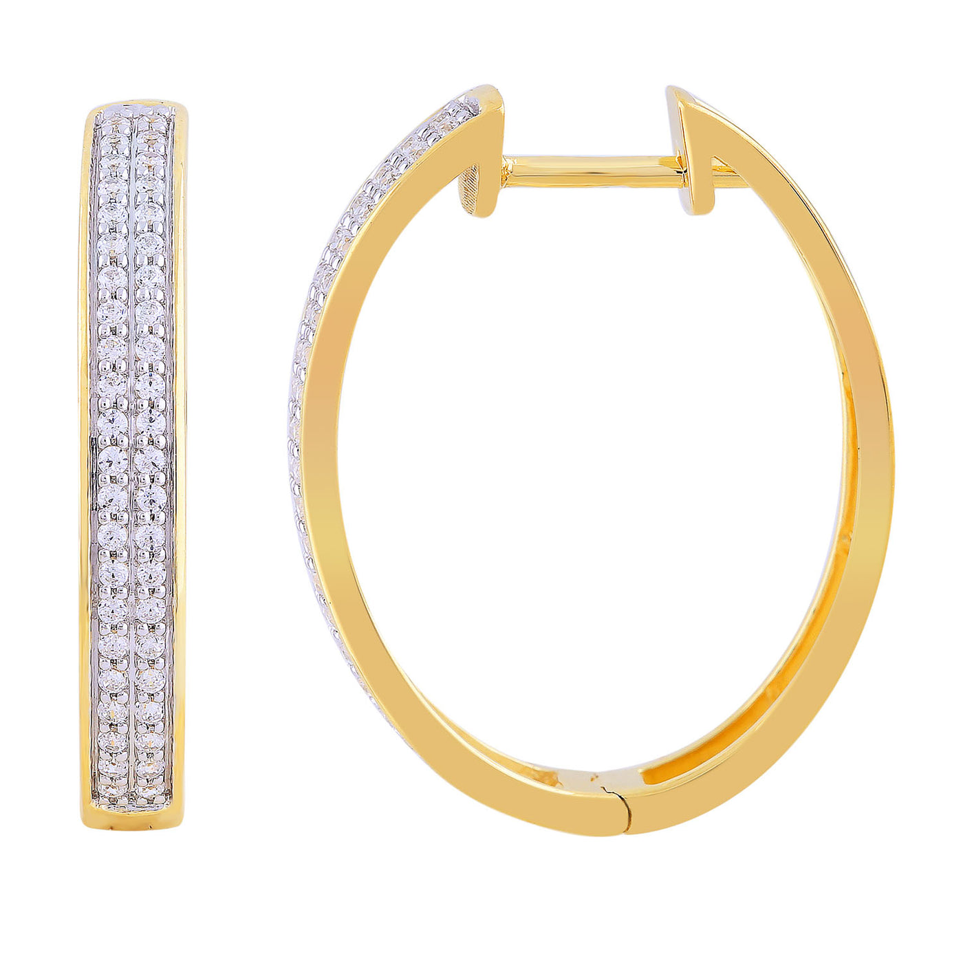 Yellow Gold Double Row Diamond Huggie Earrings