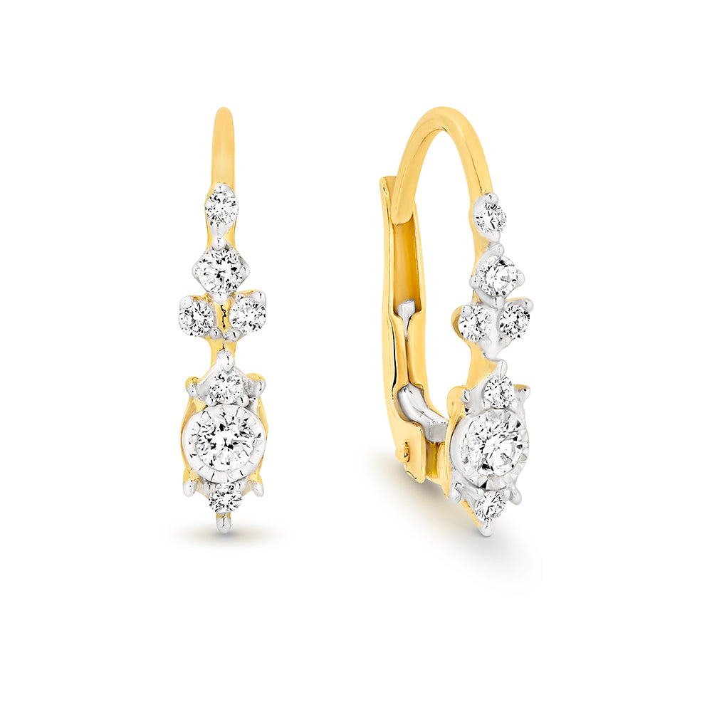 9Ct Yellow Gold Vintage Style Diamond Drop Earrings