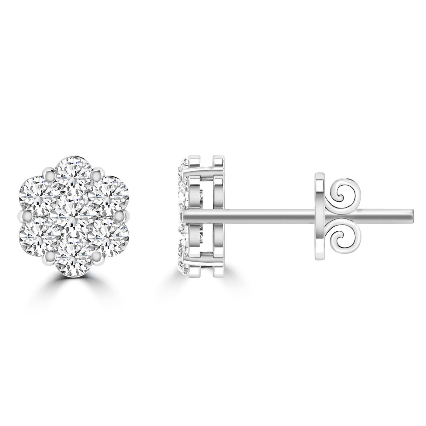 9Ct White Gold Diamond Cluster Earrings