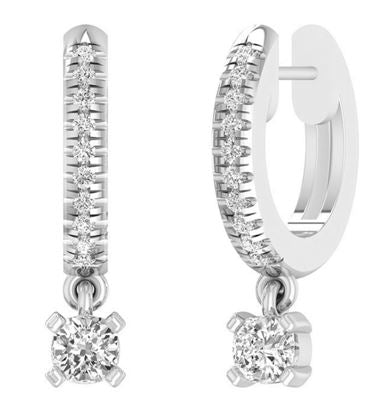9ct White Gold Lab Grown Diamond Huggies With A Drop Earrings